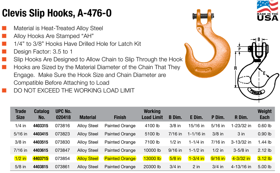 1/2 inch Campbell 476A Clevis Slip Hook Wesco Industries